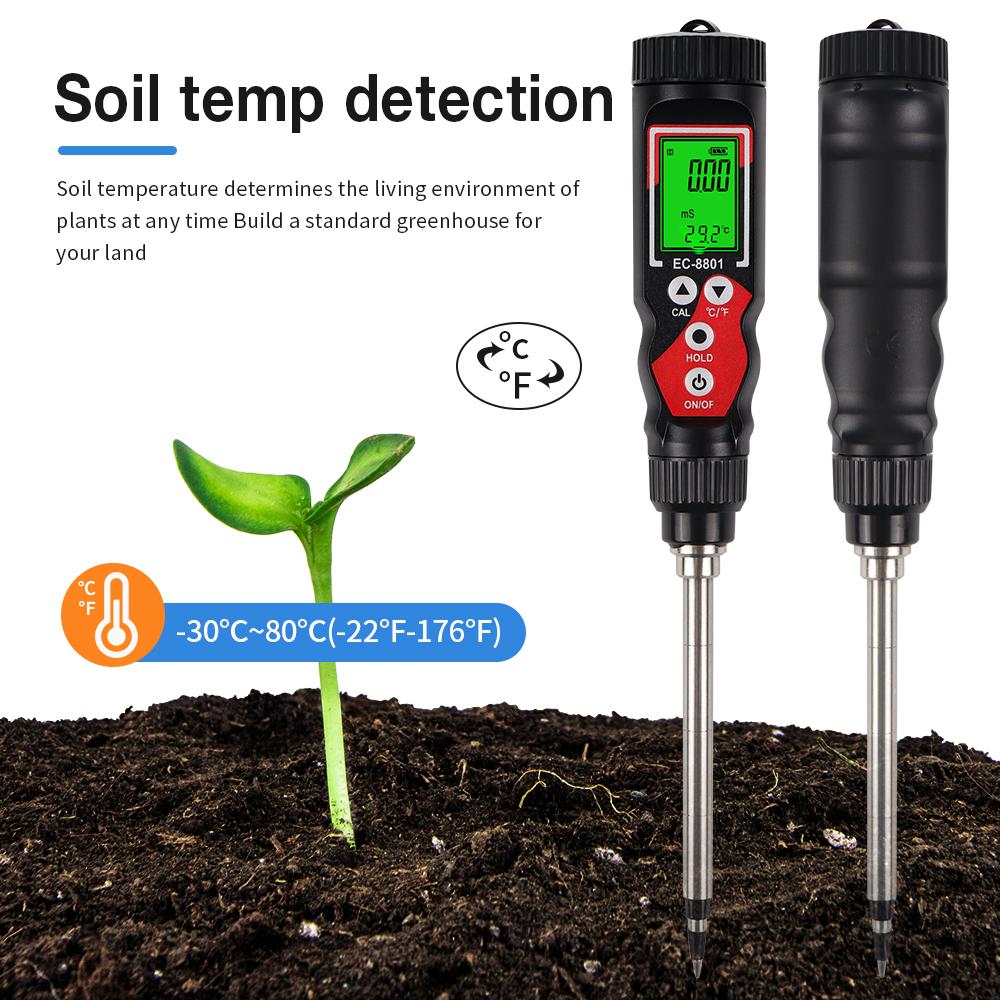 EC Soil Detector Digital EC Temperature Soil Tester 0.00-10.00 MS/cm Electrical Conductivity Soil Meter for Potted Plants Garden