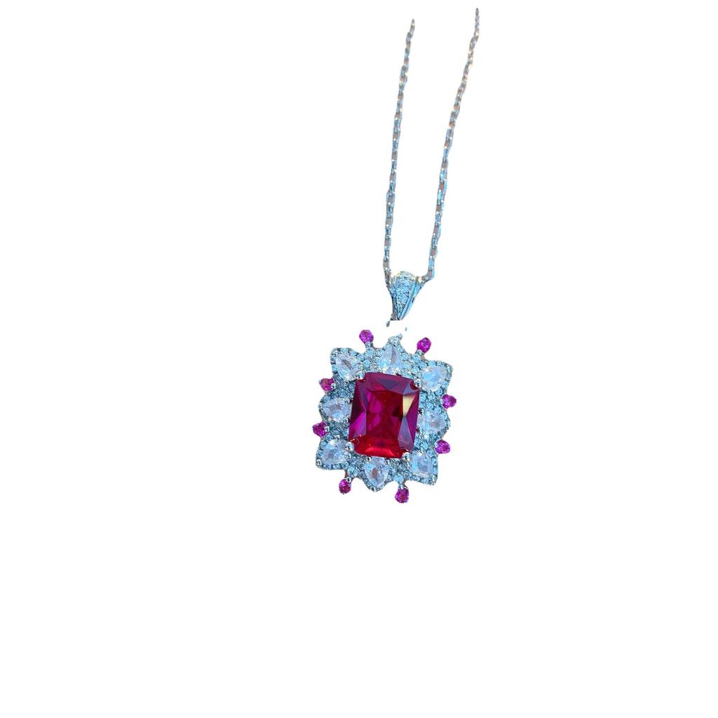 Goods: Cross Border Square Inlaid Simulated Red Corundum Ring Emerald Necklace Jewelry Set