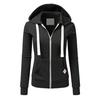 Ladies Floral Autumn Outwear Hoodie Long Sleeve Zipper Coat Sports Top with Pockets