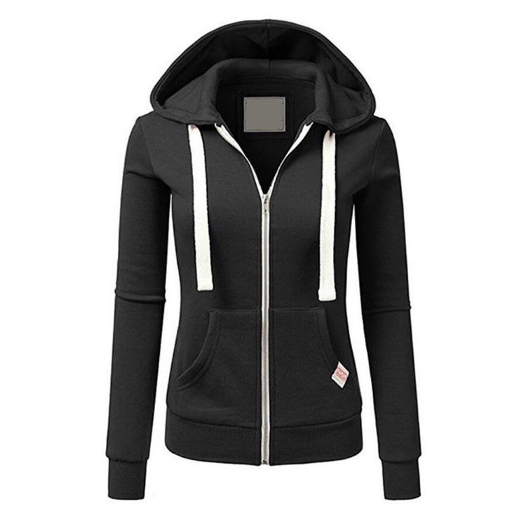 Ladies Floral Autumn Outwear Hoodie Long Sleeve Zipper Coat Sports Top with Pockets