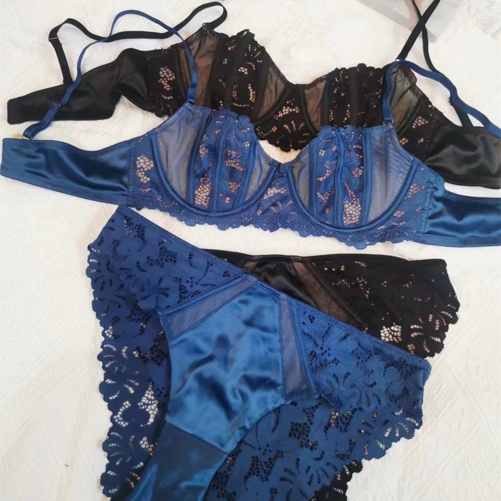 French lace bra ultra-thin large chest small underwear women's anti-sagging steel ring upper support sexy bra
