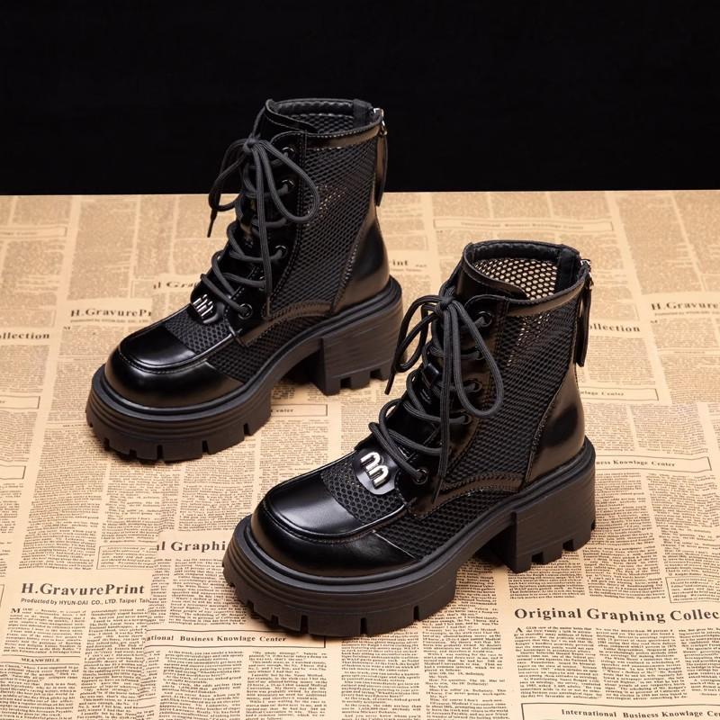 Coarse heel mesh Martin boots women's versatile thick-soled breathable cool boots small height-increasing thin short boots