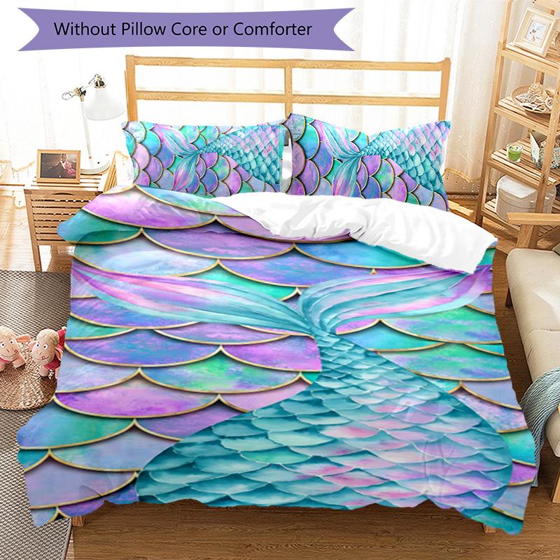 Mermaid 3pcs Bedding Set Duvet Cover Closure Includes 1 Duvet Cover & 2 Pillowcases for All Seasons Bedroom Home Dorm Decor