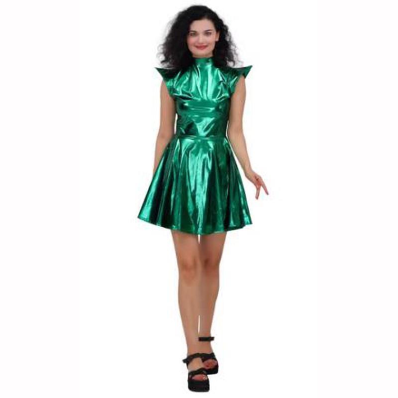 Women Shiny Dress Metallic Costume Sleeveless Futuristic Sleeveless Space Skater Disco Holographic Party Dress