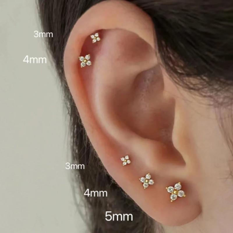 

1pair Mini Flower Stainless Steel Stud Earrings, Women s Earrings , Pierced Cartilage Earrings, Cute Zirconia Gold Clover Jewelry Gift