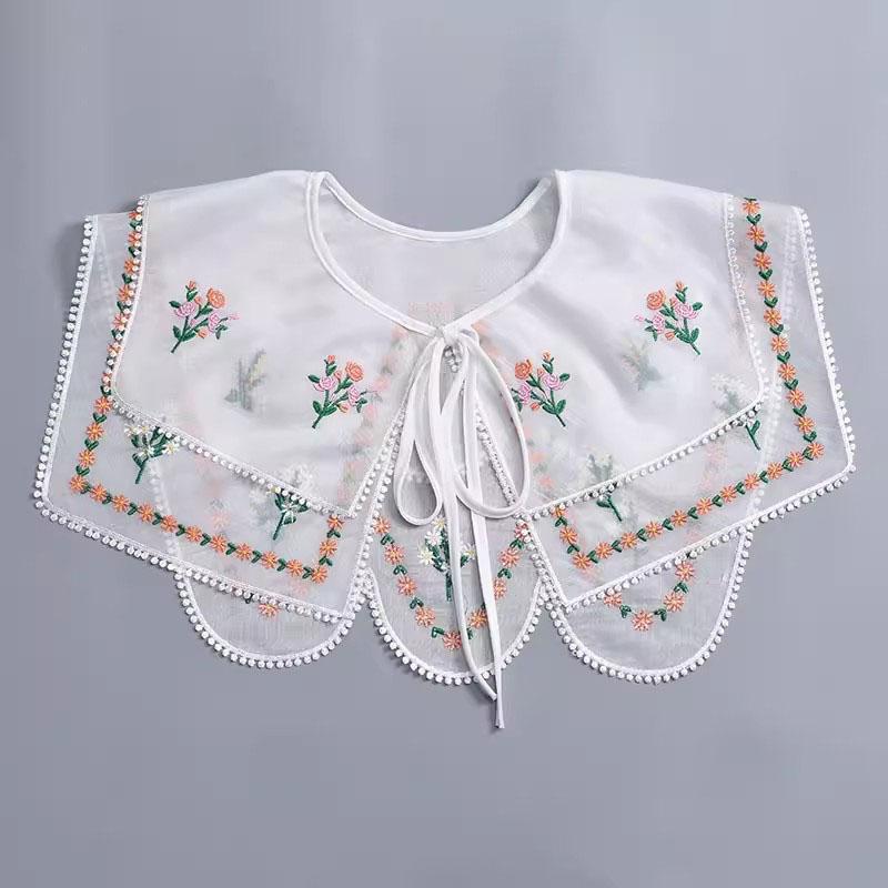 Perfect Match Pink Women Scarf Shawl Detachable Collar Tie Necklace Embroidery Lapel Fake False Collar Woman Lace Tie Neckwear Nep Kraagie