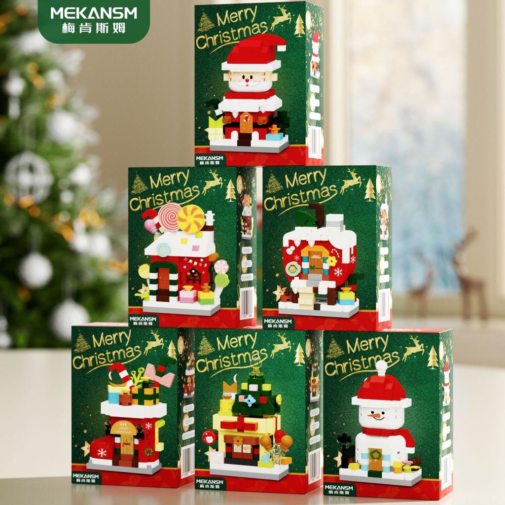 6pcs Christmas Toys Micro Building Blocks Models Santa Claus Christmas House Snowman Santa Claus DIY Decorations New Year Gifts