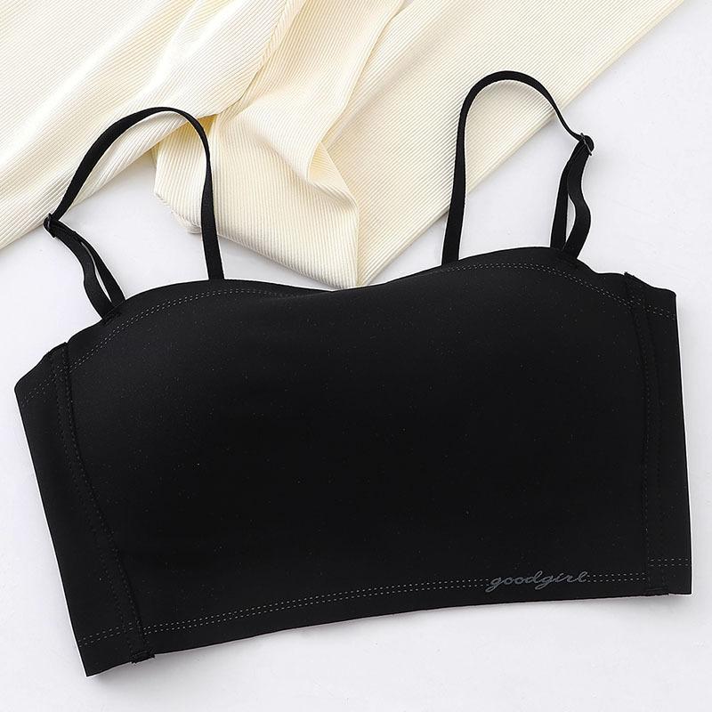 Beige Seamless Bandeau Bra with Adjustable Thin Straps and Removable Pads S чёрный