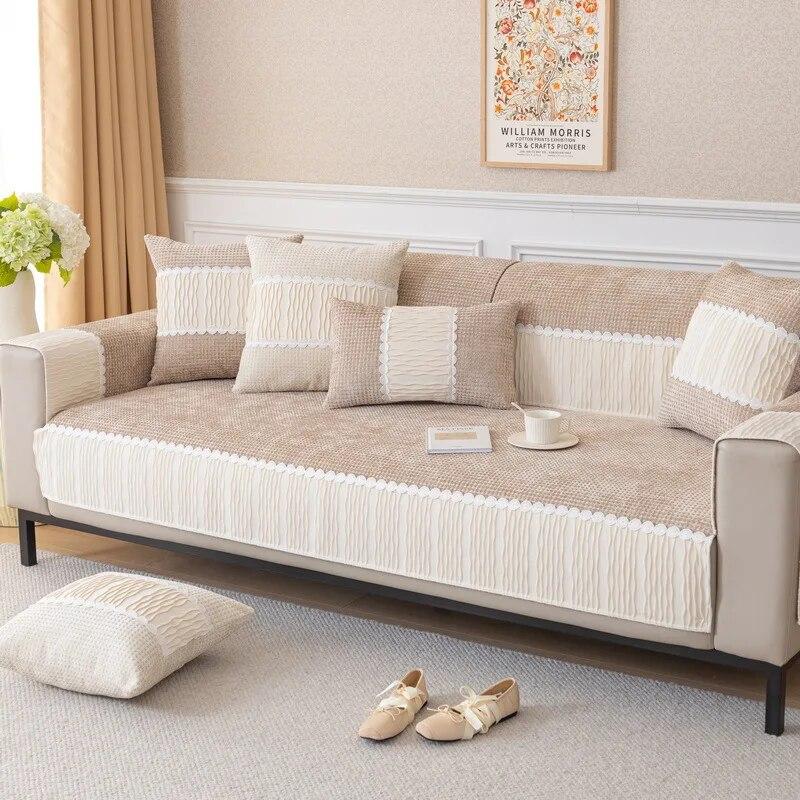 

Новый чехол для дивана с кружевной отделкой из синели для гостиной, современный диван, подушка, универсальный защитный чехол для всех сезонов 70x70cm 1pcs