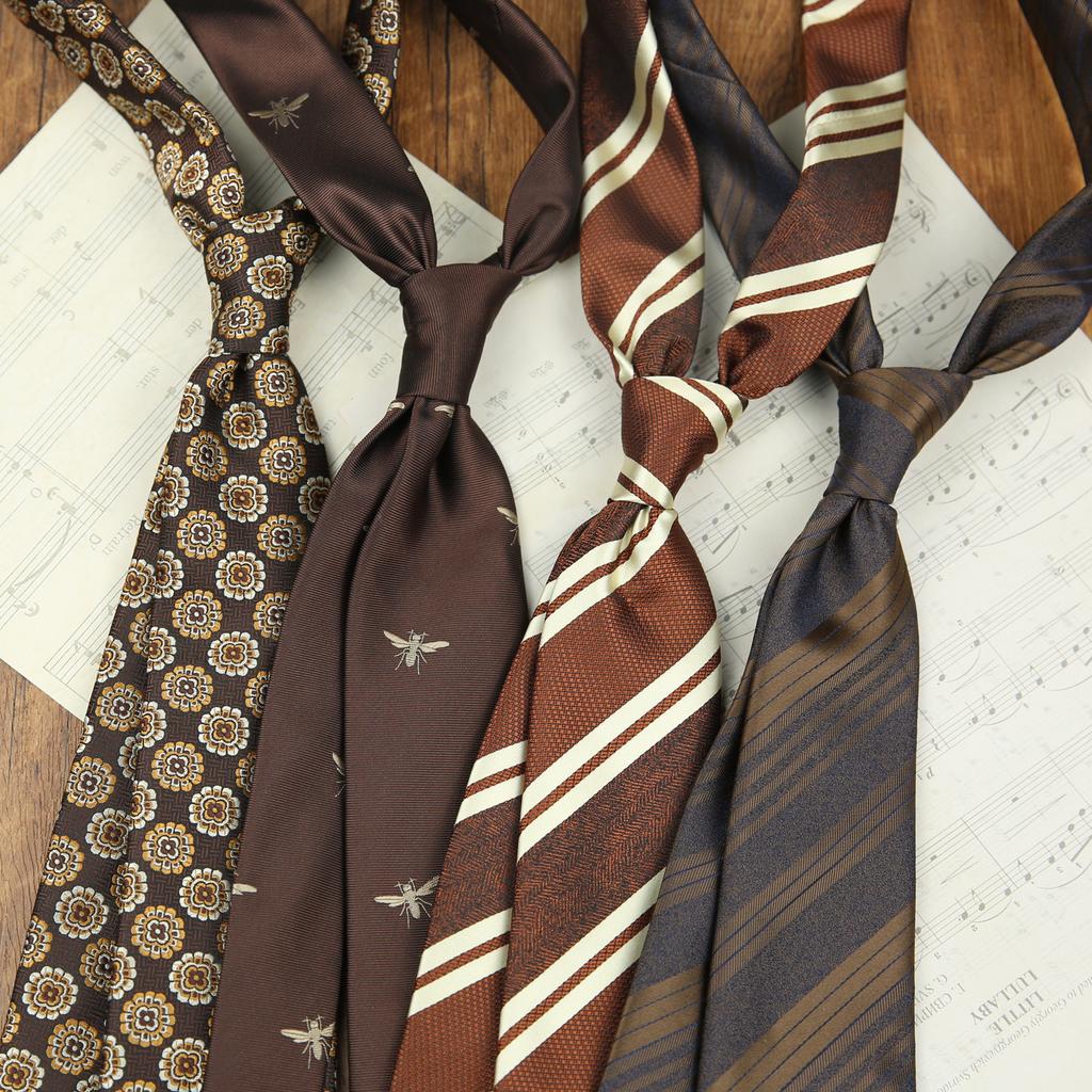 Tie Men'S Dress Business British Casual Retro Coffee Color Yellow Stripes Hand Hit Groom Wedding Trend