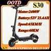 2026 OOTD S30 Foldable Off-Road Electric Scooter, 2400W Dual Motor, 52V 23.4AH Battery, 10" All-Terrain Tires