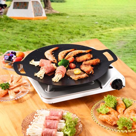 BBQ Grilovací pánev Nepřilnavá Multifunkční Lehký Kulatý Gril na Pečení Grilování BBQ Rychlé Nahřívání Kempingový Podnos s Rukojetí