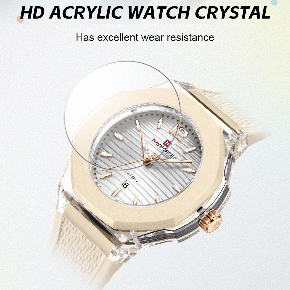 NAVIFORCE Original Women Girls Simple Quartz Watch Date Waterproof Silicone Strap Luminous Hands Lightweight Women Girls Watch Gift NF6109