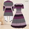 Women Plus Size Printed Two Piece Set Long Sleeve Cardigan Square Neck Short Sleeve Tie Waist Flared Dress