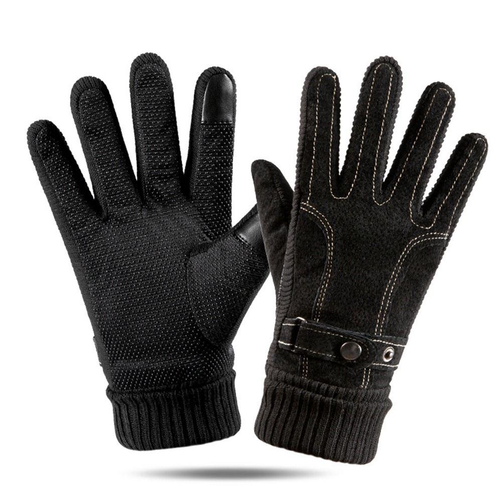 Suede Riding Glove Plush Warm Thicken Non-slip PU Leather Men Gloves Korean Mittens Winter Gloves