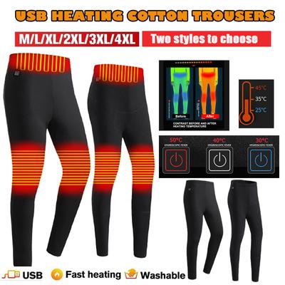 Men Heated Electric Winter Pant Plus Velvet Elastic Waist USB Charging Long Pants Leggings