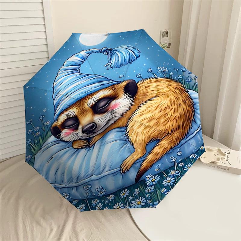 

1PC Meerkat, Night Umbrella-8-Rib Reinforced Portable Folding Travel Suitable for All Seasons Outdoor Daily Use Is an Ideal Choice -F370