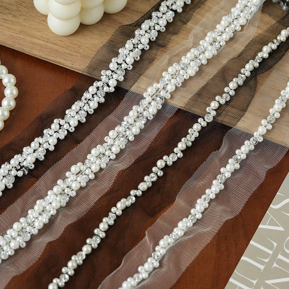 Decoration Applique Pearl Beaded Pearl Beaded Trim Rhinestone Width 3.5/4cm Rhinestone Tape Lace Trim DIY Sewing