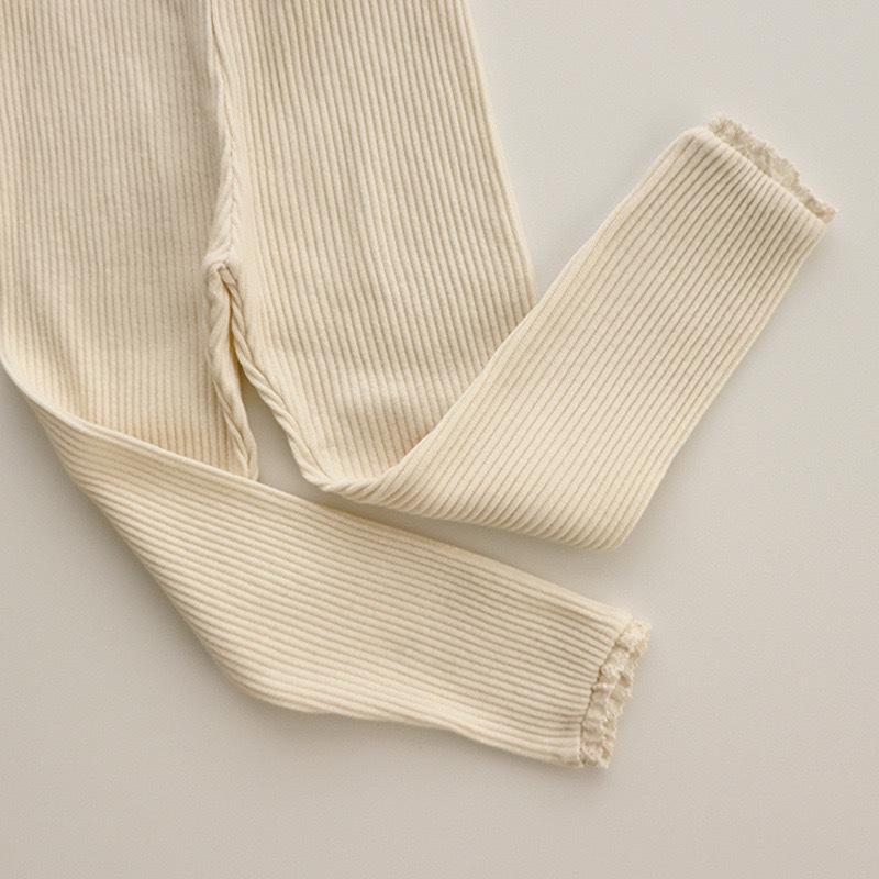 Korean Style Girls' Cotton Leggings with Striped Lace, High Elasticity, Spring/Autumn Trousers for Little Girls