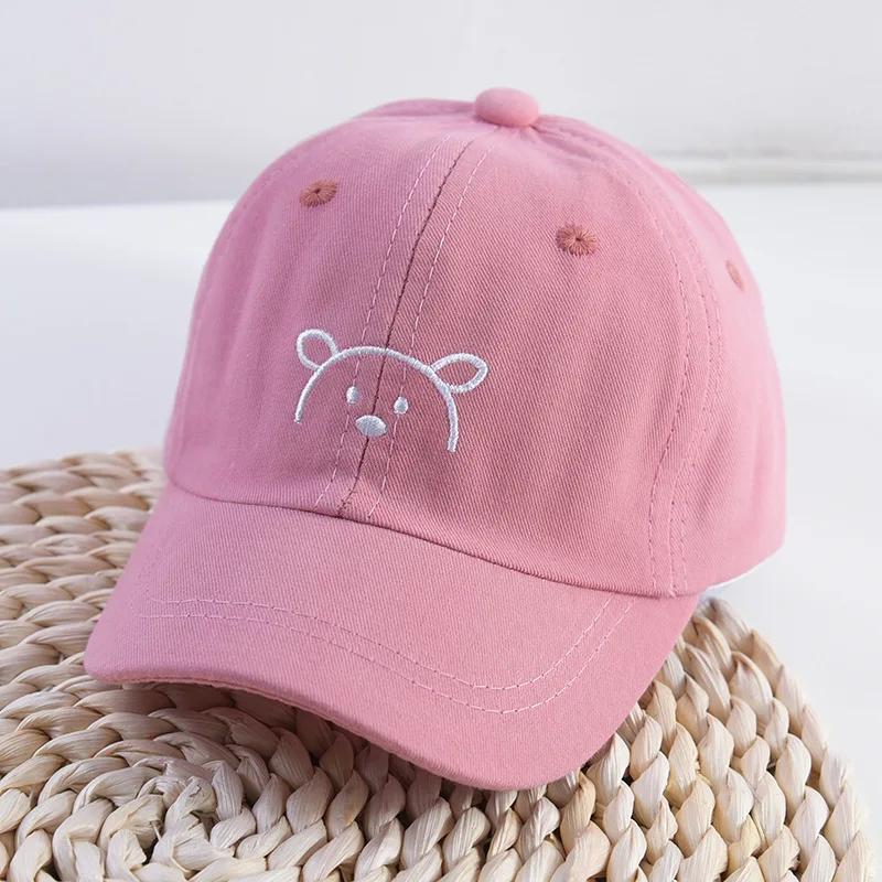 1Pc Children Solid Color Baseball Cap Baby Sun Hats Kids Cotton Breathable Hat Boys Girls Adjustable Caps Cute Bear Embroidered
