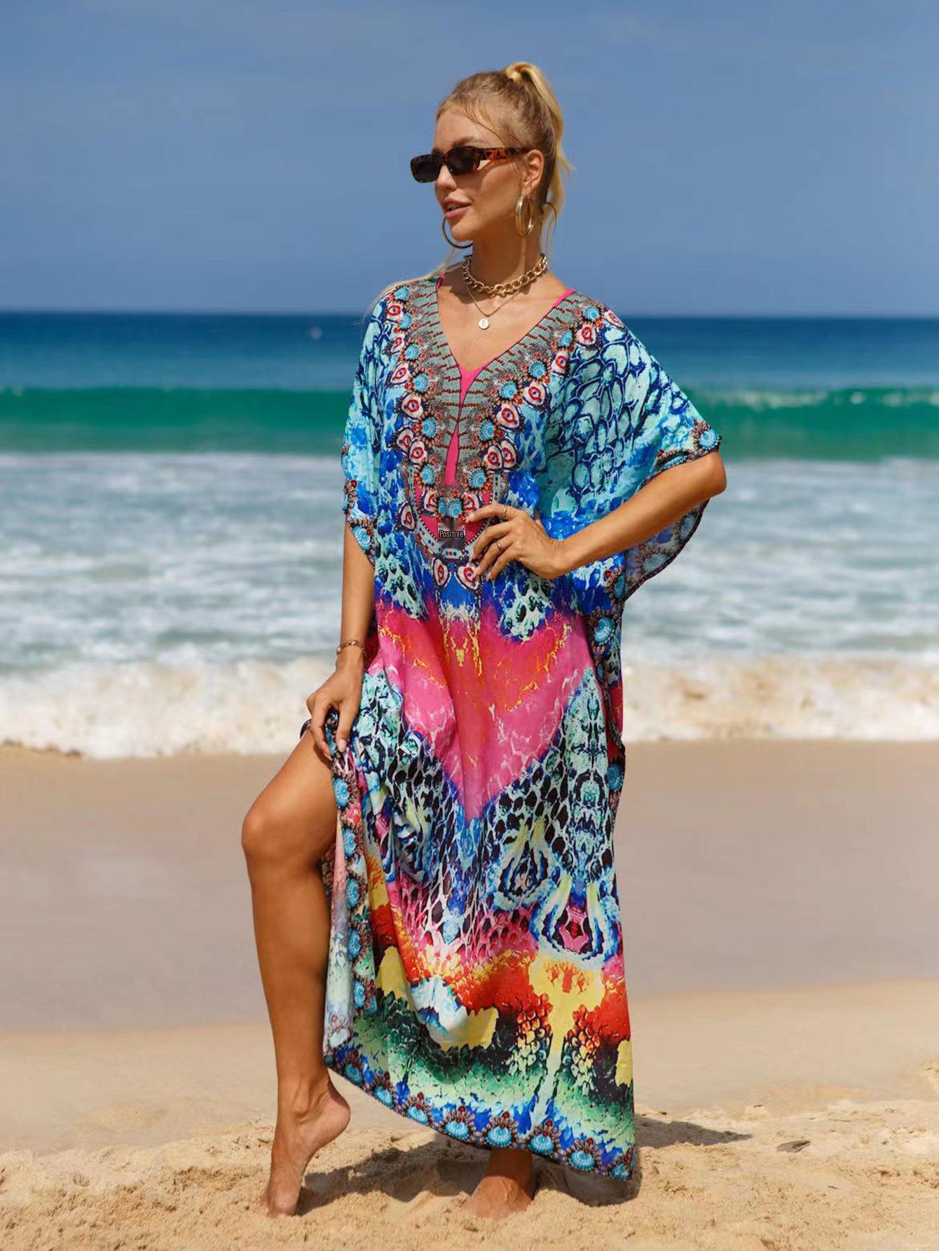 

Bohemian Rayon Beach Dress Cover-up: 19 Colors, Plus Size, European & American Styles One Size