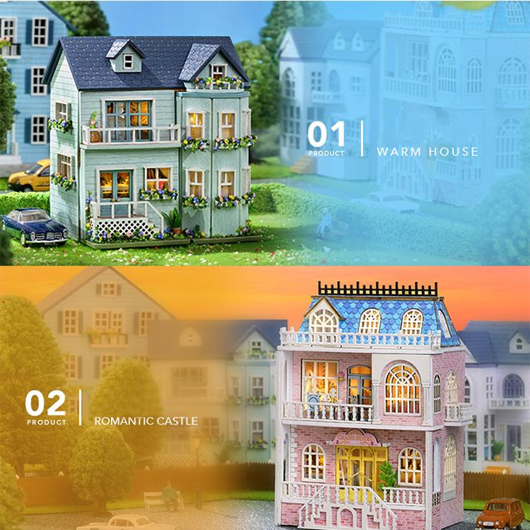 Diy Mini Wooden Dollhouse With Furniture Light Doll House Casa Assembly Model Pink Princess Villa Architecture Kit Toys Birthday