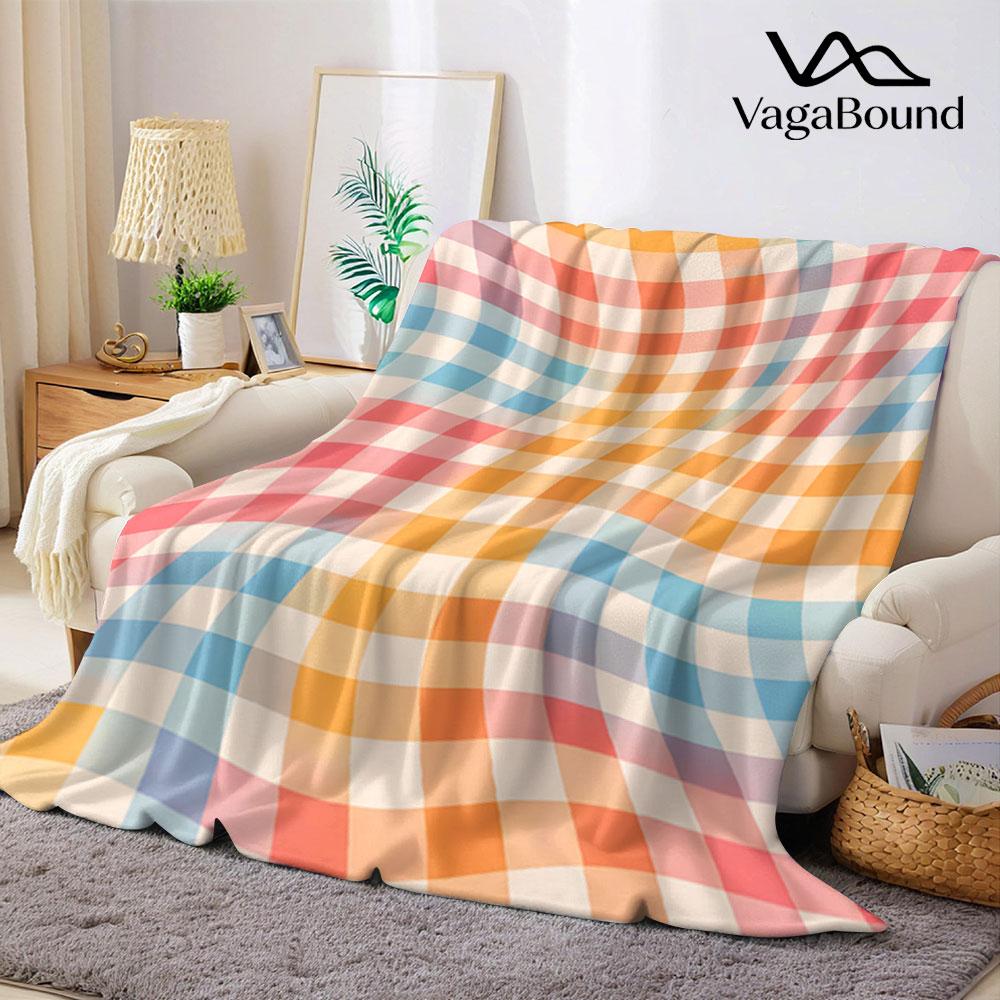Wavy Checker Flannel Blanket Perfect for Sofa Office Bed Travel Sleep Read Relax Camping four season use
