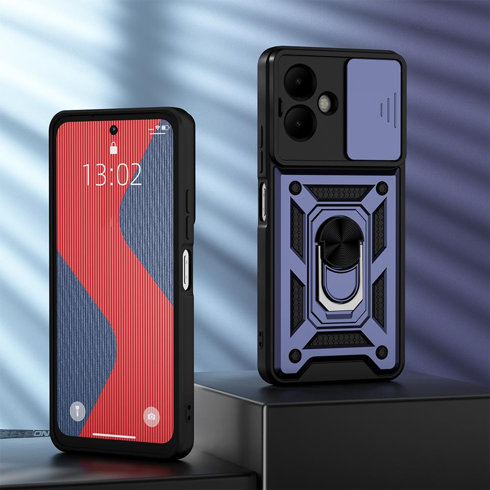 KEYSION Shockproof Case for TECNO Spark Go 2 Pop 10 Slide Camera Lens Protection Ring Stand Phone Cover for Infinix Smart 10