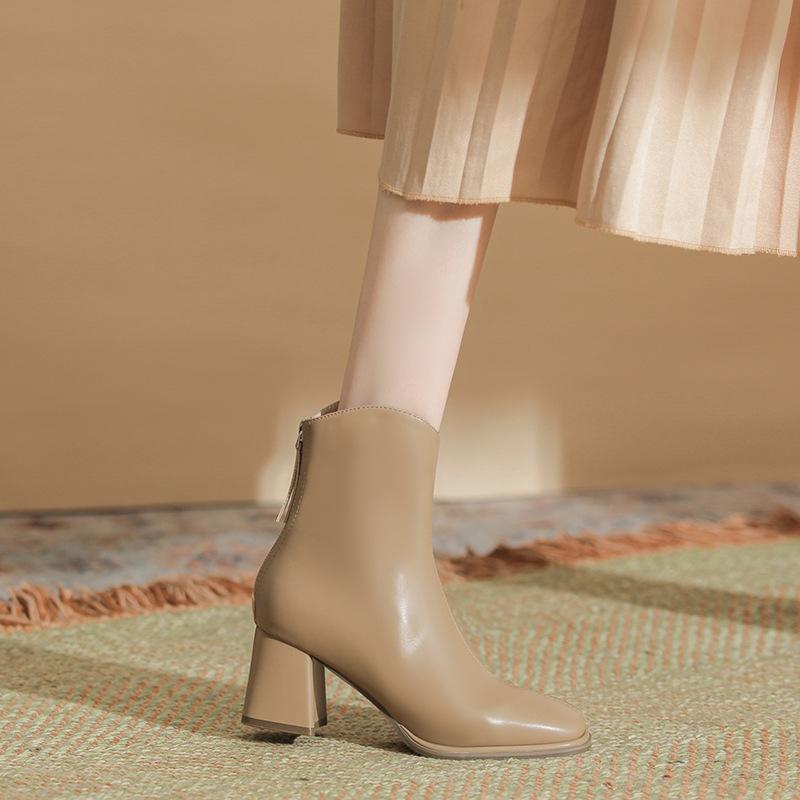 

Цвета молочного чая, из овчины, на толстом каблуке, короткие ботильоны, женские, осенне-зимние, с изысканным чувством, белые тонкие ботинки, кожаные туфли на высоком каблуке 39 абрикосовый