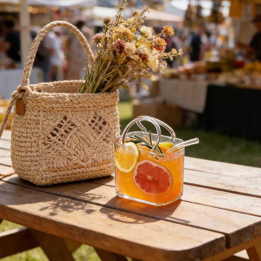 Set di 2 bicchieri da vino da borsa in vetro da 770 ml, leggermente fruttati, con vassoio, bicchiere creativo per succhi, cocktail alla moda.