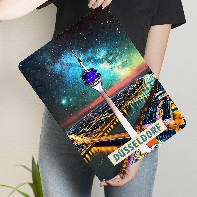 

Dusseldorf Metal Signs City Skyline Poster Living Room Decorations Custom Tinplate Sign for Wall Art Decoration Wand Deko Bar 20x30cm（7.8x11.8inch）