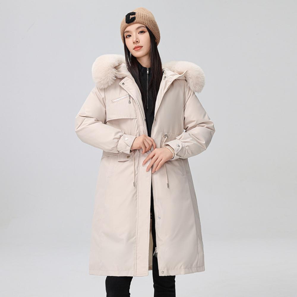 

Winter new Korean version of hooded knee-length cotton clothes, piled and thickened, and two large-size coats. 3XL покинуть белый