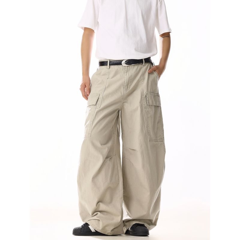 American Retro Streetwear Casual Pants for Men and Women with Large Side Pockets, Loose Deconstructed Wide-Leg Long Pants