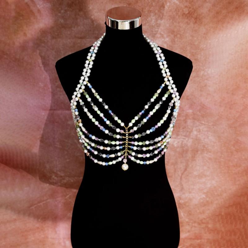 Handmade Colorful Glass Bead Pearl-Style Bodysuit Chain Women Festival Beach Party Wear