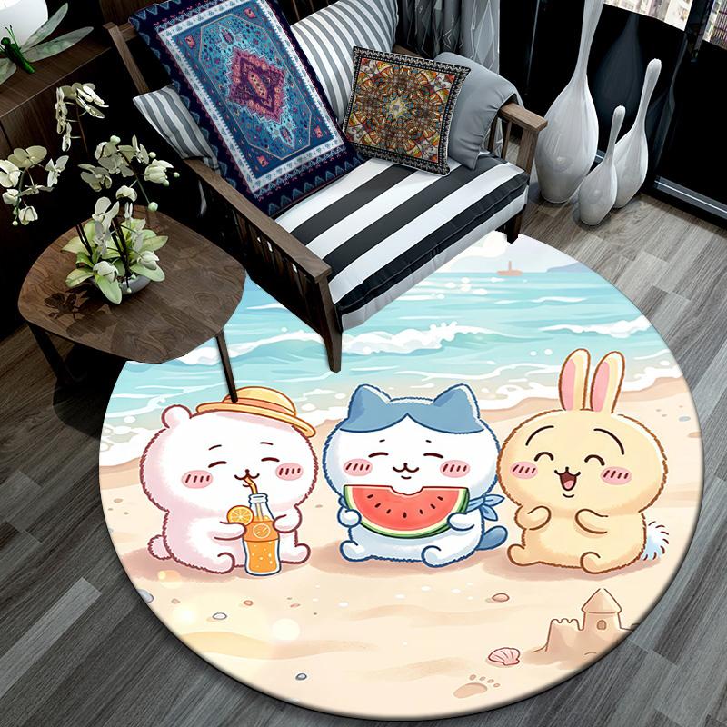 Chiikawa Round Area Rug,Carpet Rug for Living Room Bedroom Sofa Playroom Decor,Non-slip Floor Mat
