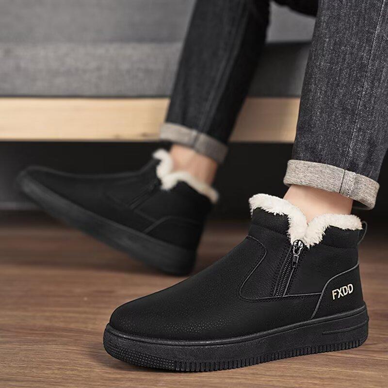 Sněhule pro muže Zimní s integrovanou kožešinou Vodotěsné a protiskluzové s tlustým fleecem Jednonohé vysoké bavlněné boty Teplé bavlněné boty