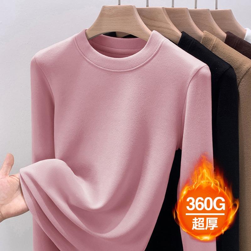 New thickened double-sided German velvet crew neck bottoming shirt for women's autumn and winter with velvet polished thermal top
