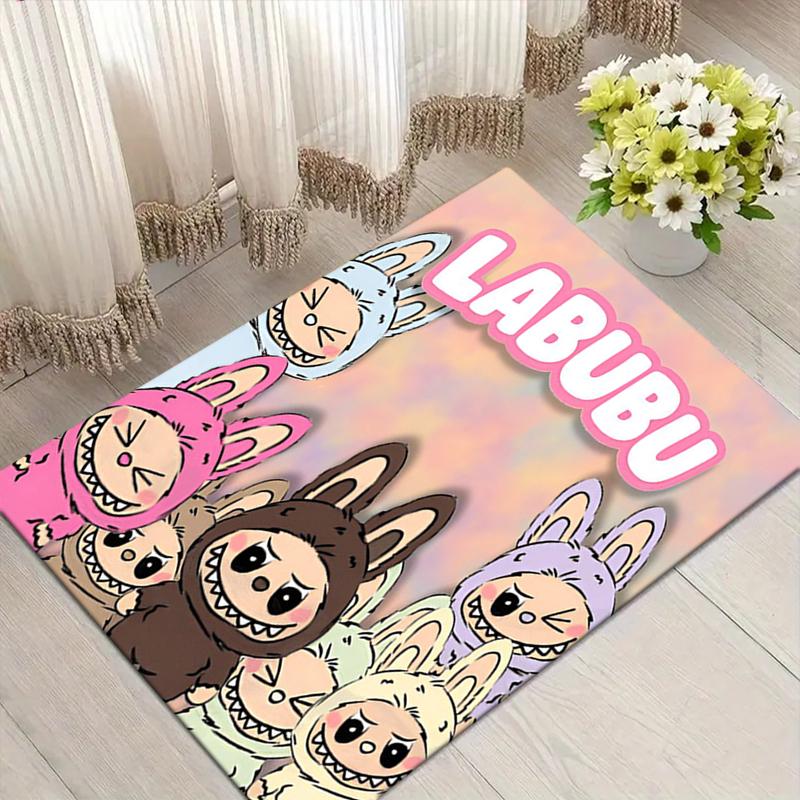 Labubu Party Style Kristall-Samt-Teppich, Weicher Anti-Rutsch Kristall-Samt-Teppich für Wohnzimmer, Schlafzimmer, Heimdekoration
