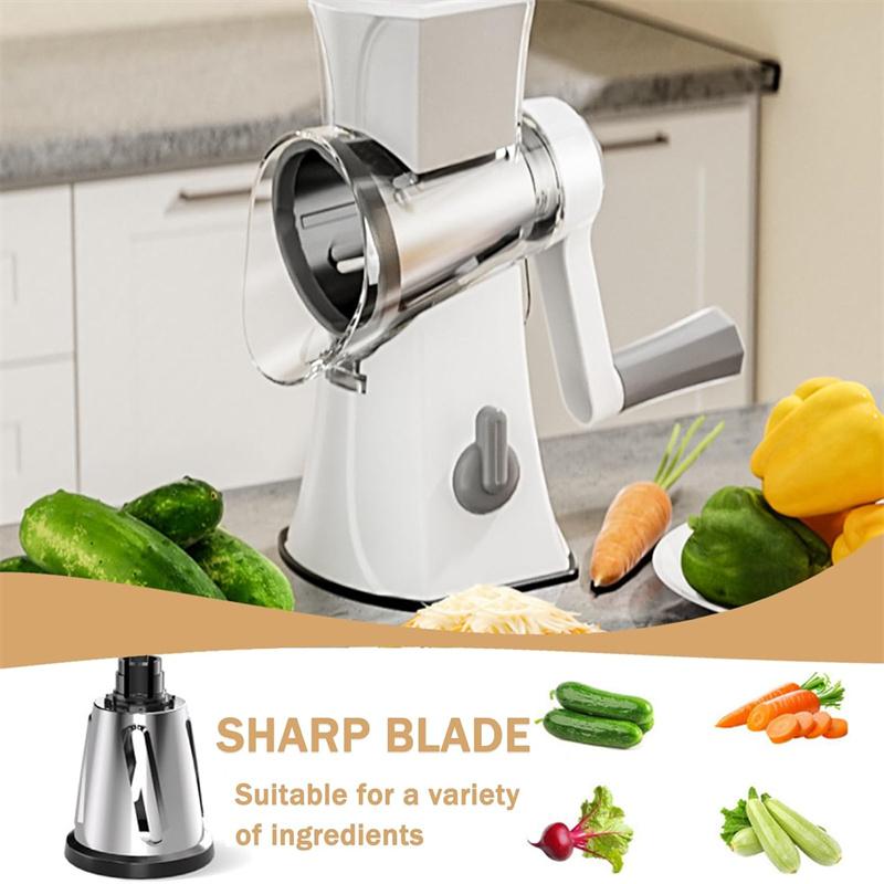Multi-Function Rotary Cutter, Veggie Slicer, Cheese Shredder, 3-In-1 Interchangeable Blades Rotary Grinder With Hand Crank