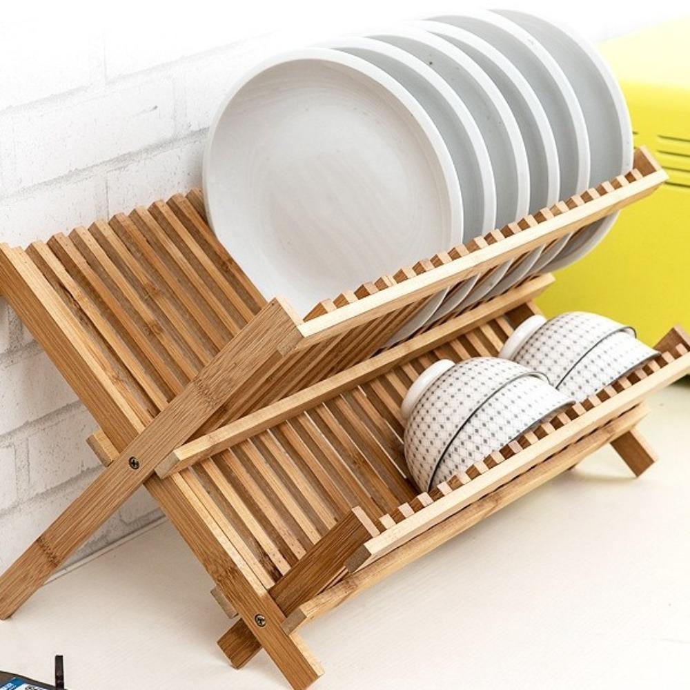 Natural Dish Drying Rack Retro Drying Holder Kitchen Organizer Folding Dish Rack  Home