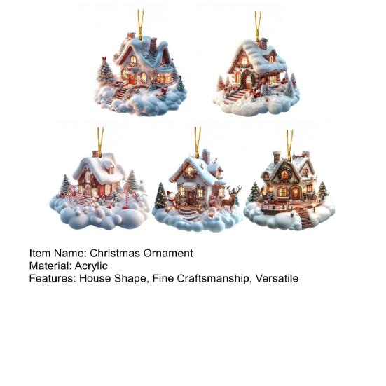 Yousheng 5Pcs/Set Christmas Ornament 2D Acrylic Igloo Design Pendant Living Room Bedroom Garden Festive Atmosphere Ornament