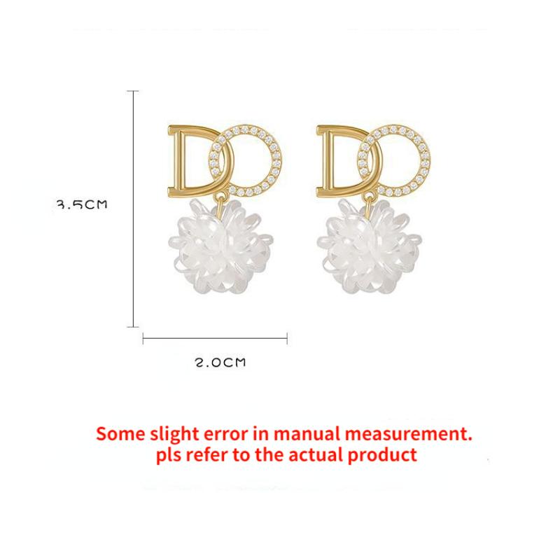 Fashion 925 Silver Diamond-embedded DO Letter Flower Stud Earrings For Women Pearl Ball Drop Earrings