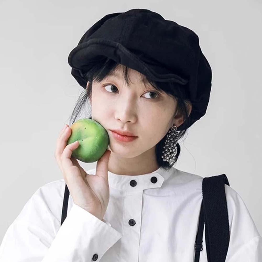 Street Style Retro Octagonal Hat Big Head Circumference Women Artist Hat Cloud Beret Cap  Work