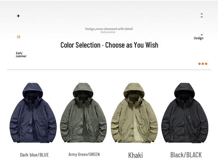 Men's Thin Plus Fleece Jacket, Waterproof Windproof Mountain-Style Outerwear with Detachable Hood for Spring & Autumn