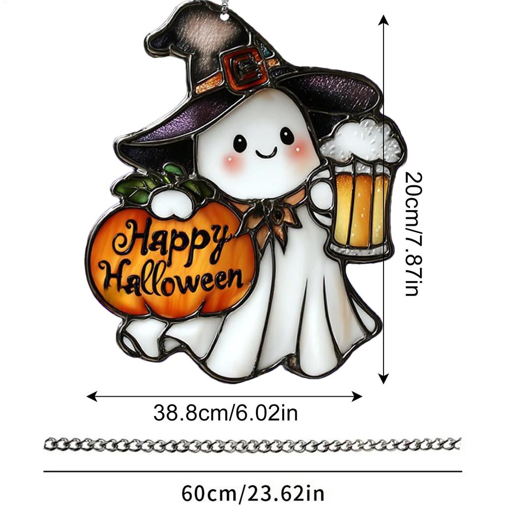Ghost Stained Glass Halloween Tree Ornaments 2D Cute Spooky Pendant Sun Catcher For Window Decor Indoor Outdoor Holiday Crafts