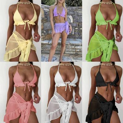 European and American Mesh Skirt Pendulum Pleated Swimsuit Sexy Bikini