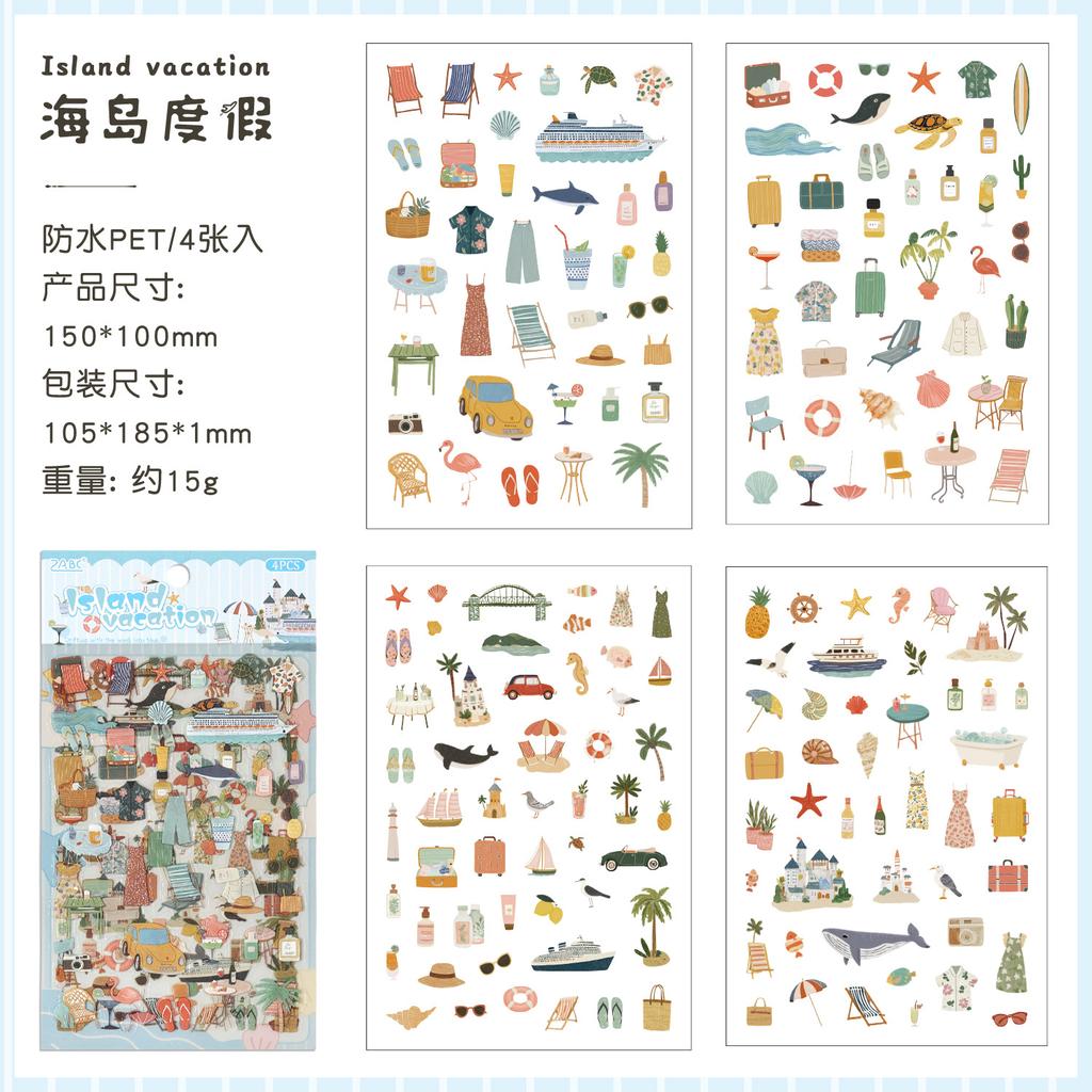 4Pcs Retro Grocery Small Label Flat Stickers Student Journal Special Creative Classification Marking Decals