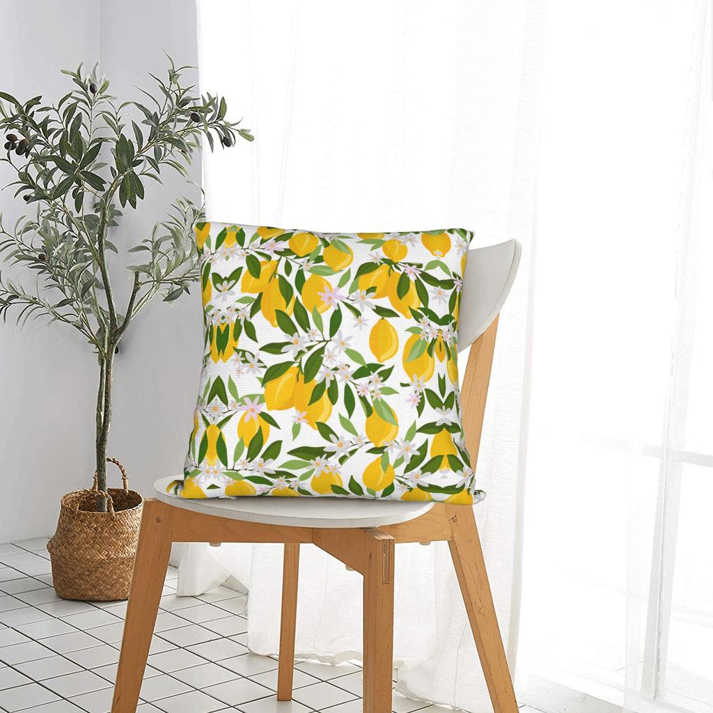 Yellow Lemon Pattern Pillow Case Custom Pillow Cover Vintage Cushion Cover For Office Car Home Decor