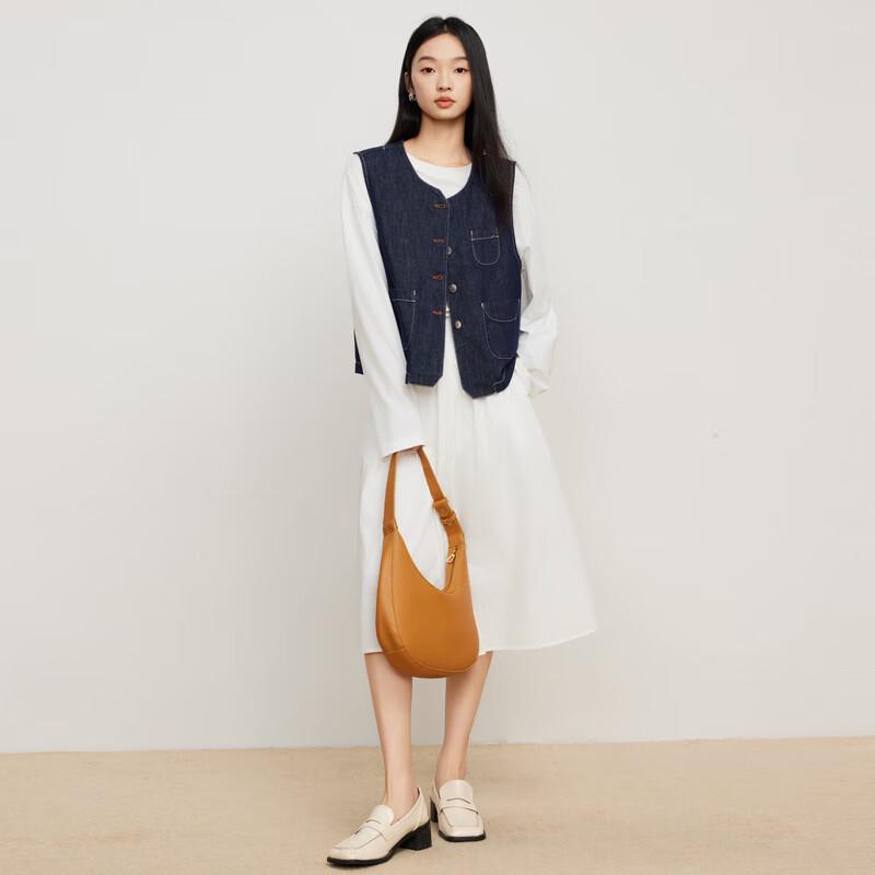 Elva's Island Women's Simple Round Neck Denim Vest