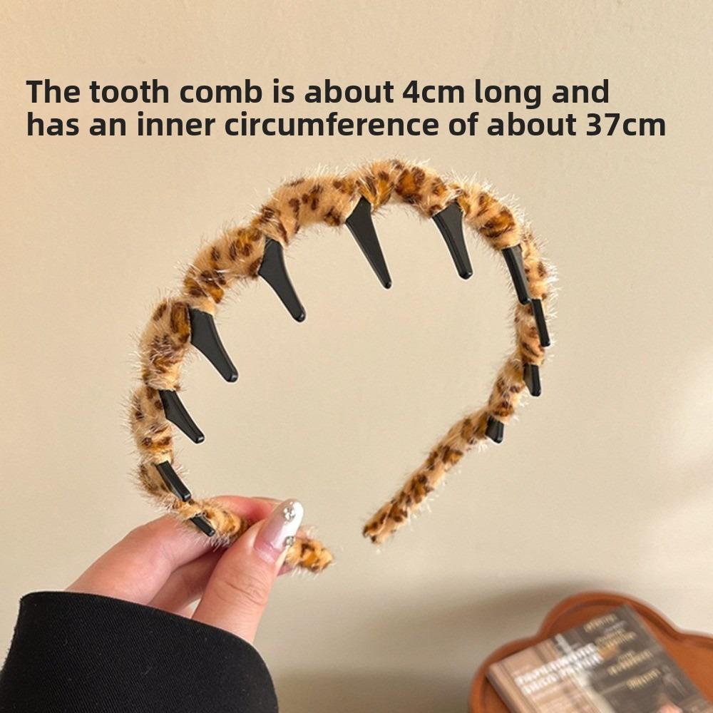 Leopard Pattern Hair Hoops U Shape Headwear Fashion Plush Teethed Hairband  for Women